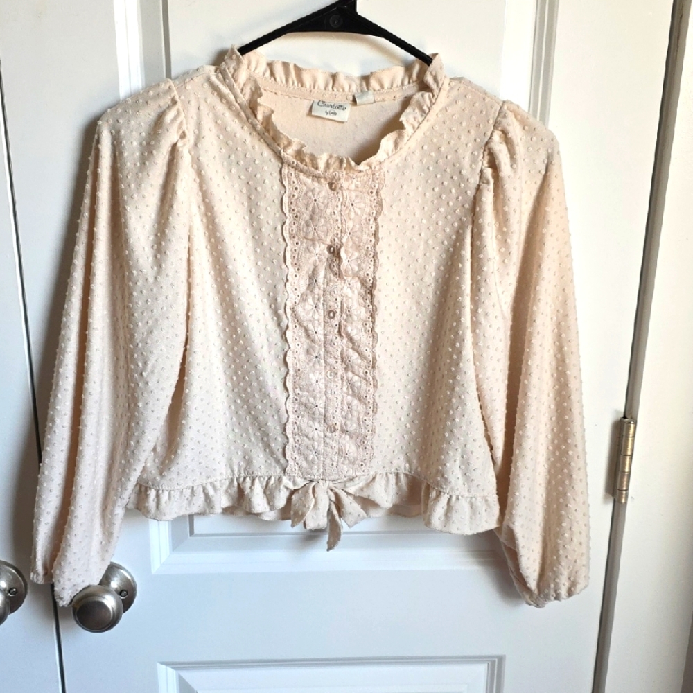 Charlotte By Cato Cream Blouse In Kids Size M 10-12 NWOT